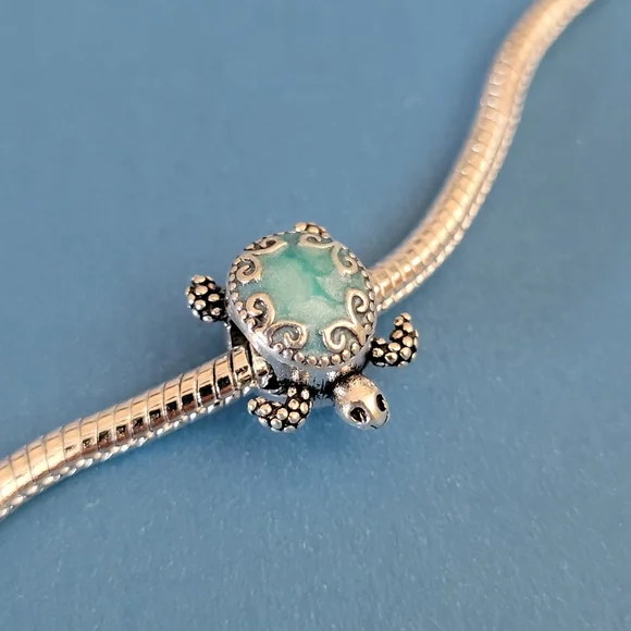 New! For Pandora Charm Bracelet Individual Charms - Turtle Blue And Silver Color - Picture 2 of 6